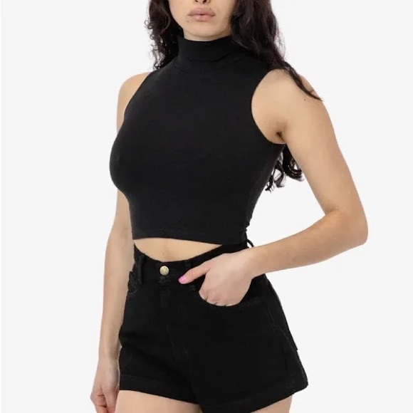 American Apparel Turtleneck Black Crop Top - Size Small - Picture 1 of 3